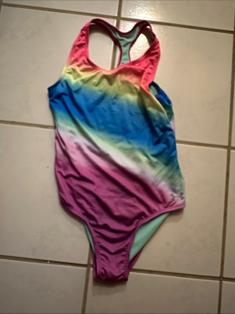 Under Armour Girls Pink Blue Rainbow Ombre One-Piece Swim